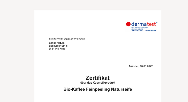 BIO Kaffee Feinpeeling Seife Zertifikat | Elmas BIO